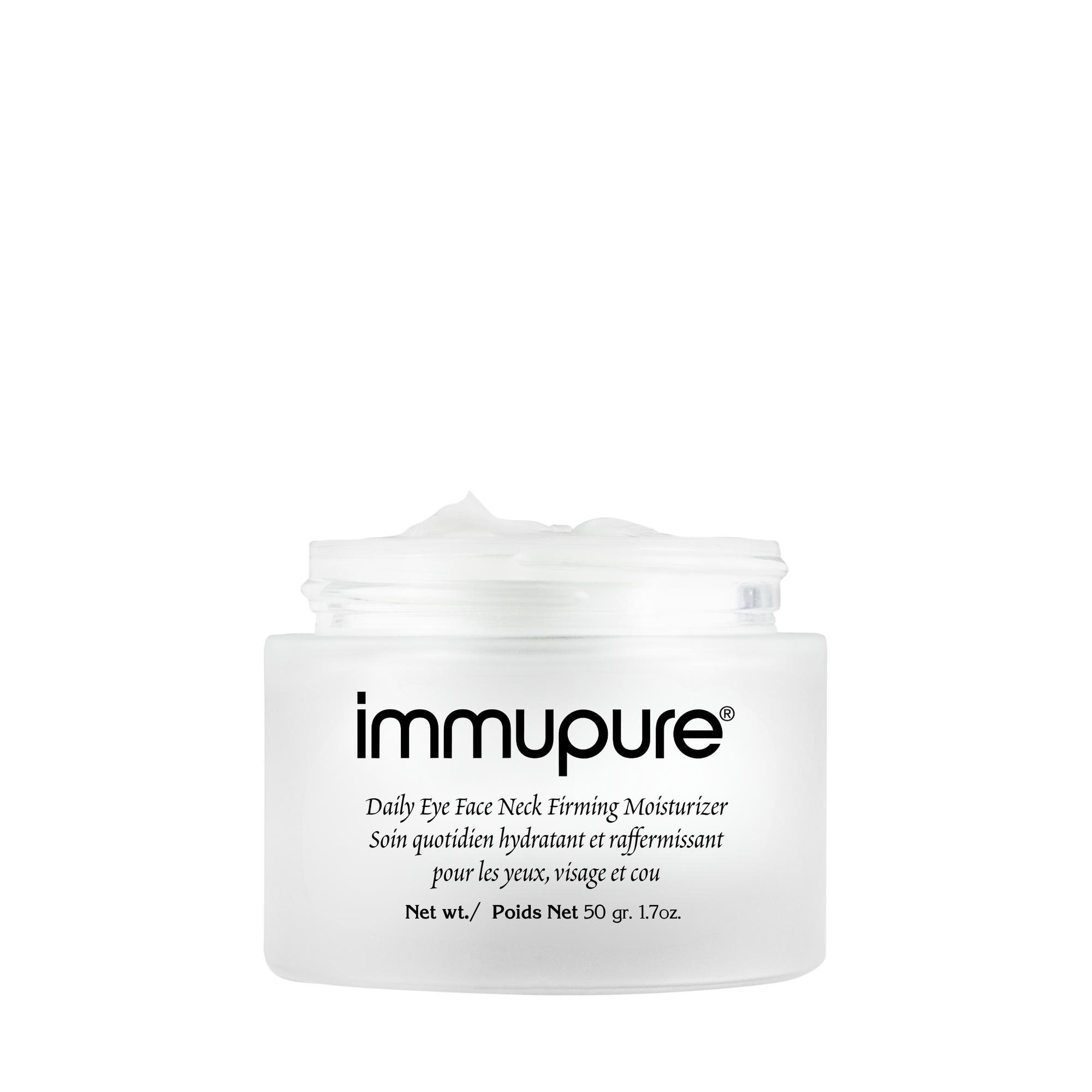 White jar of immupure moisturizer on a white background