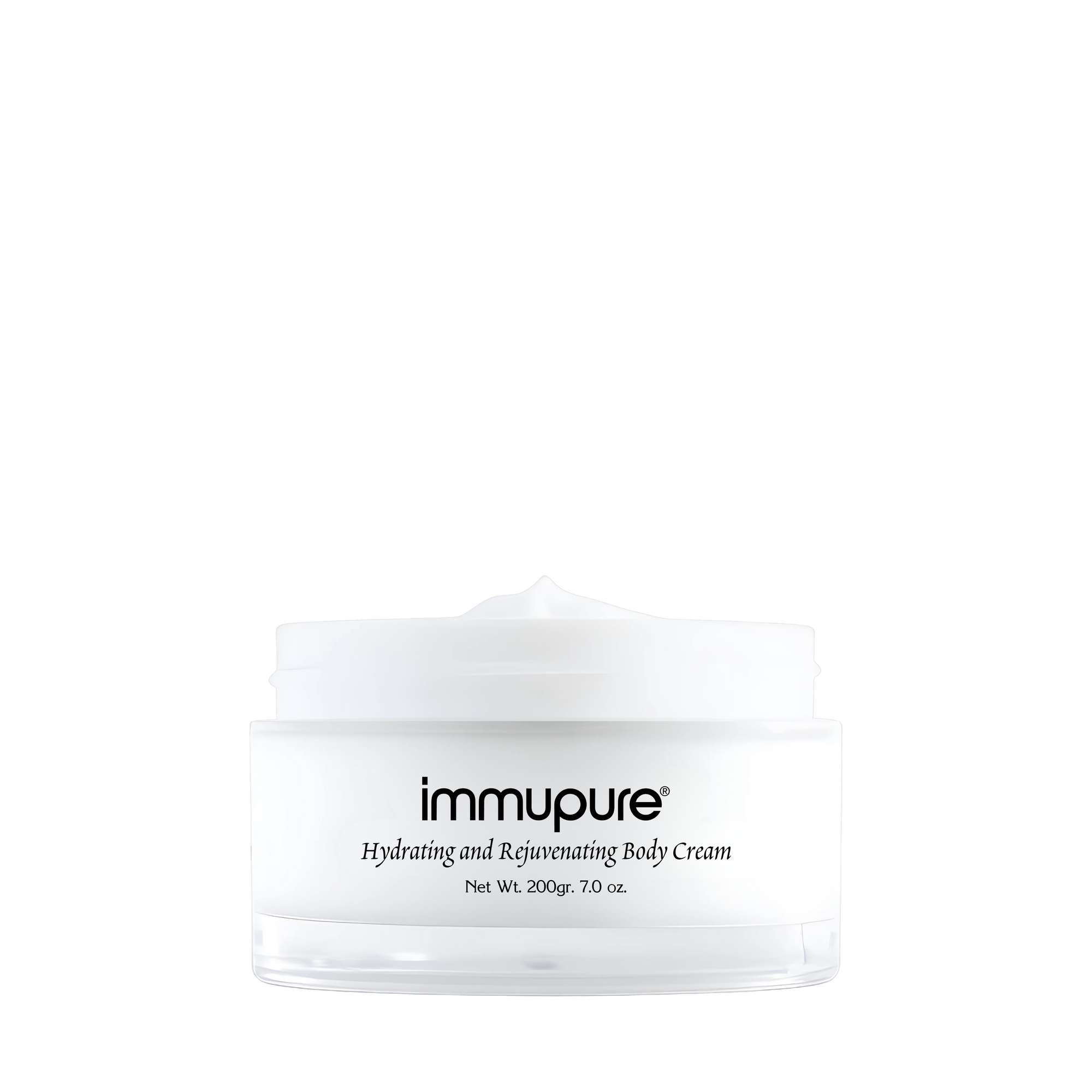 White jar of immupure body cream on a white background